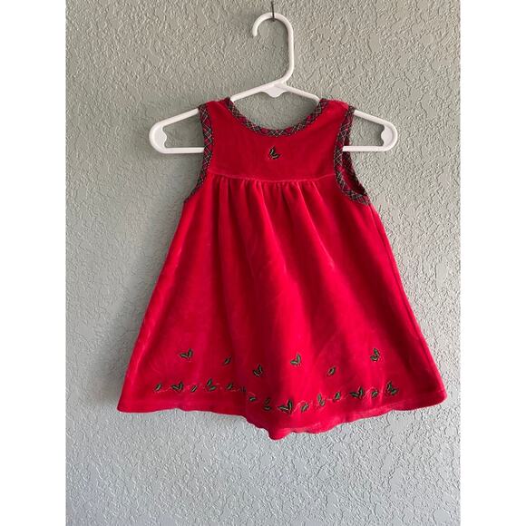 Girls 3-6 month Christmas Jumper Dress Velour Red Green Mistletoe - Picture 1 of 5